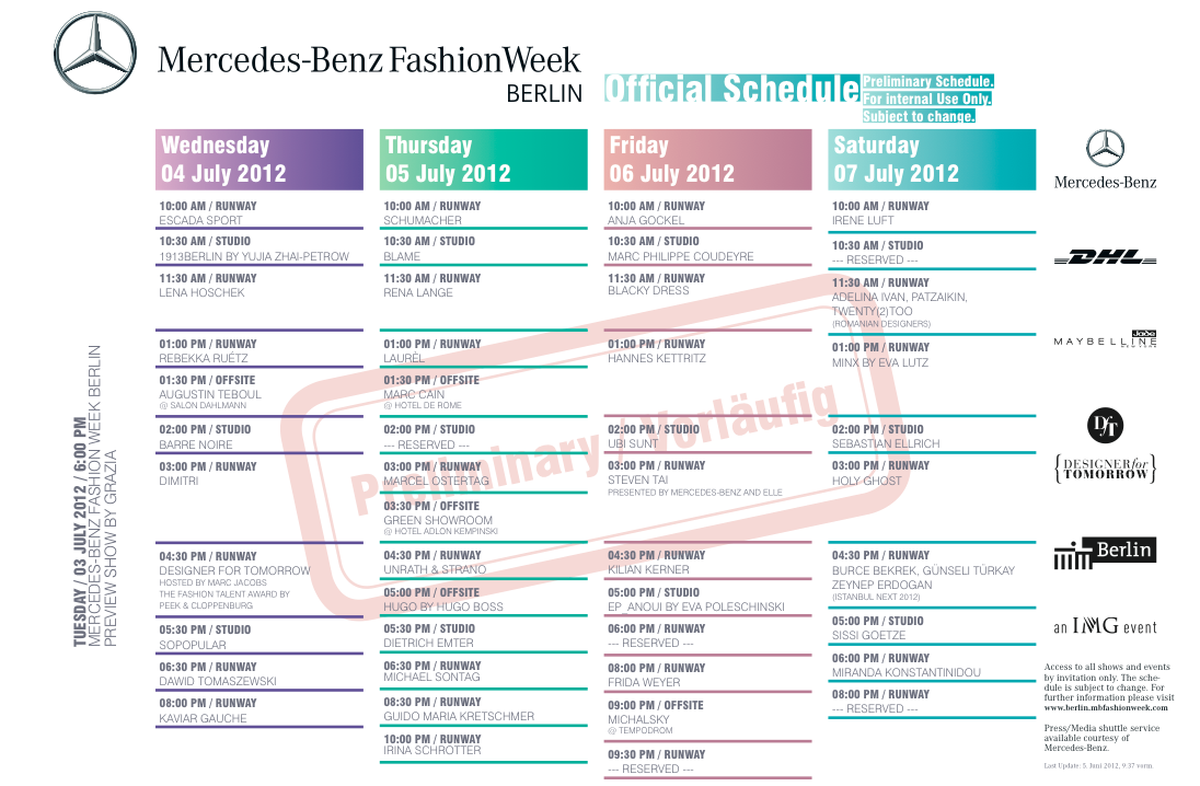 Berlin Fashion Week Schauenplan Sommer 2012 Modepilot
