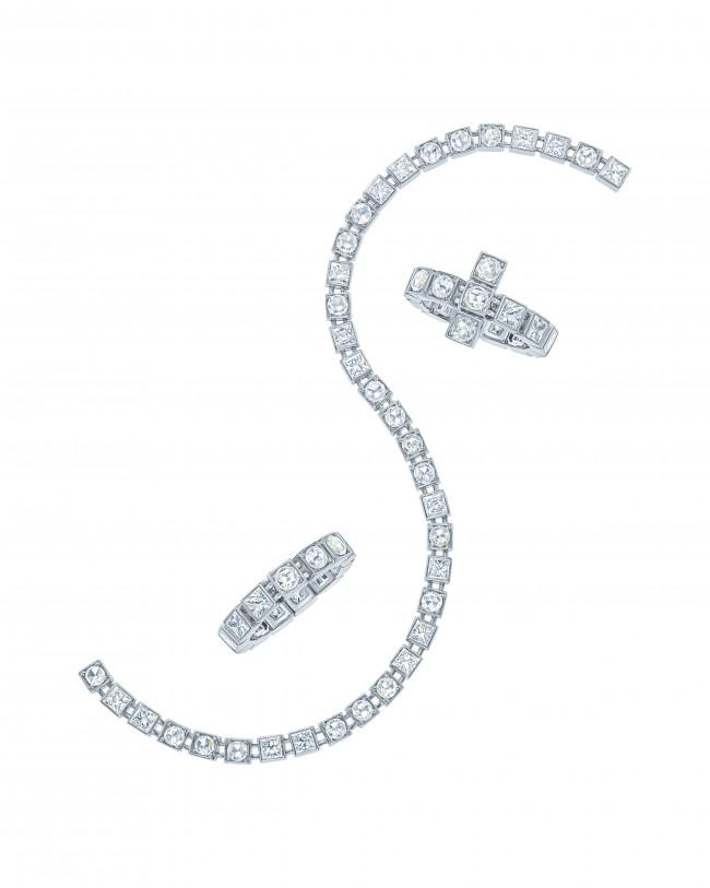 Tiffany T Diamond Train band ring, bracelet and ring in 18 karat white gold